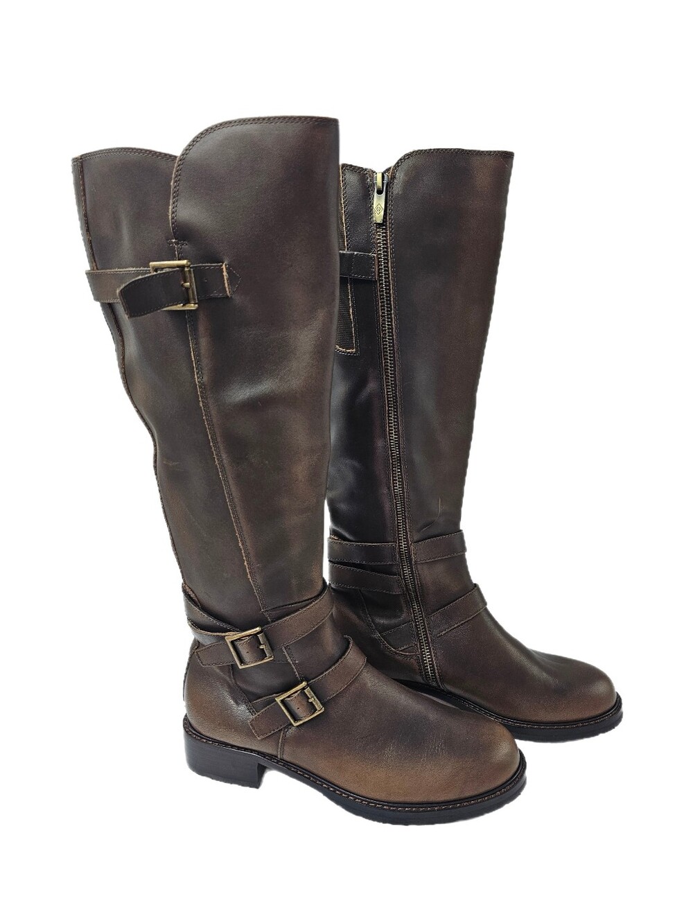 Donald Pliner Carlota Dark Brown Leather Tall Moto Boots 7.5M NWOB